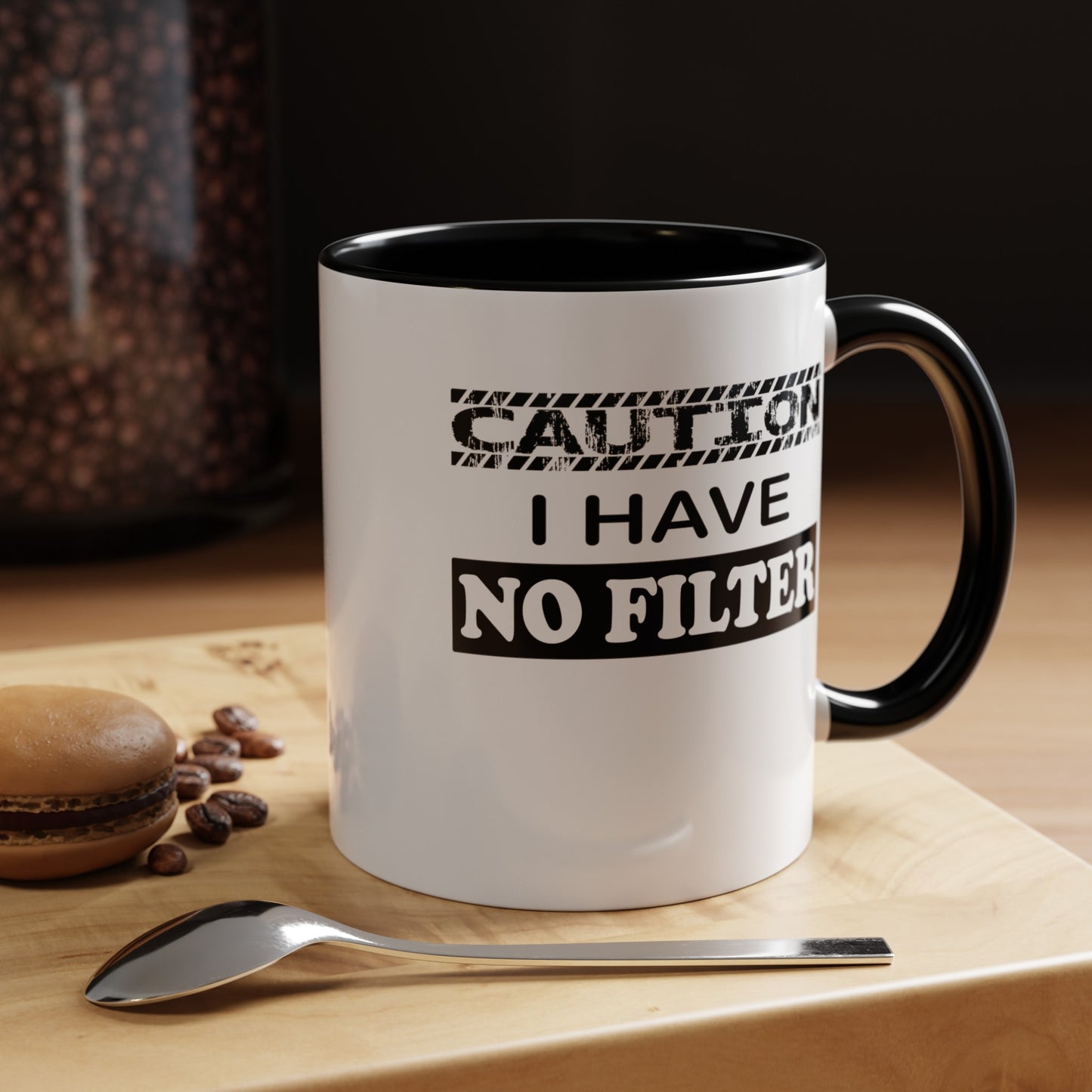 Caution-No Filter-Accent Coffee Mug (11, 15oz)