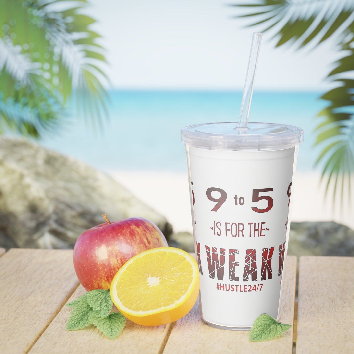9 to 5-Plastic Tumbler with Straw, 20oz