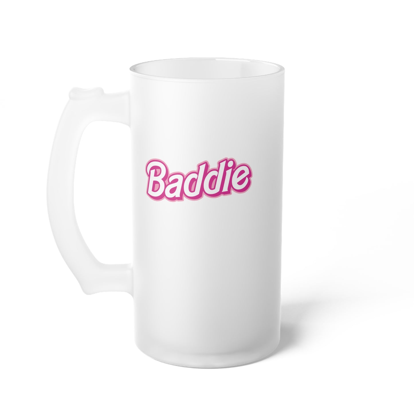 Pink Baddie-Frosted Glass Beer Mug, 16oz