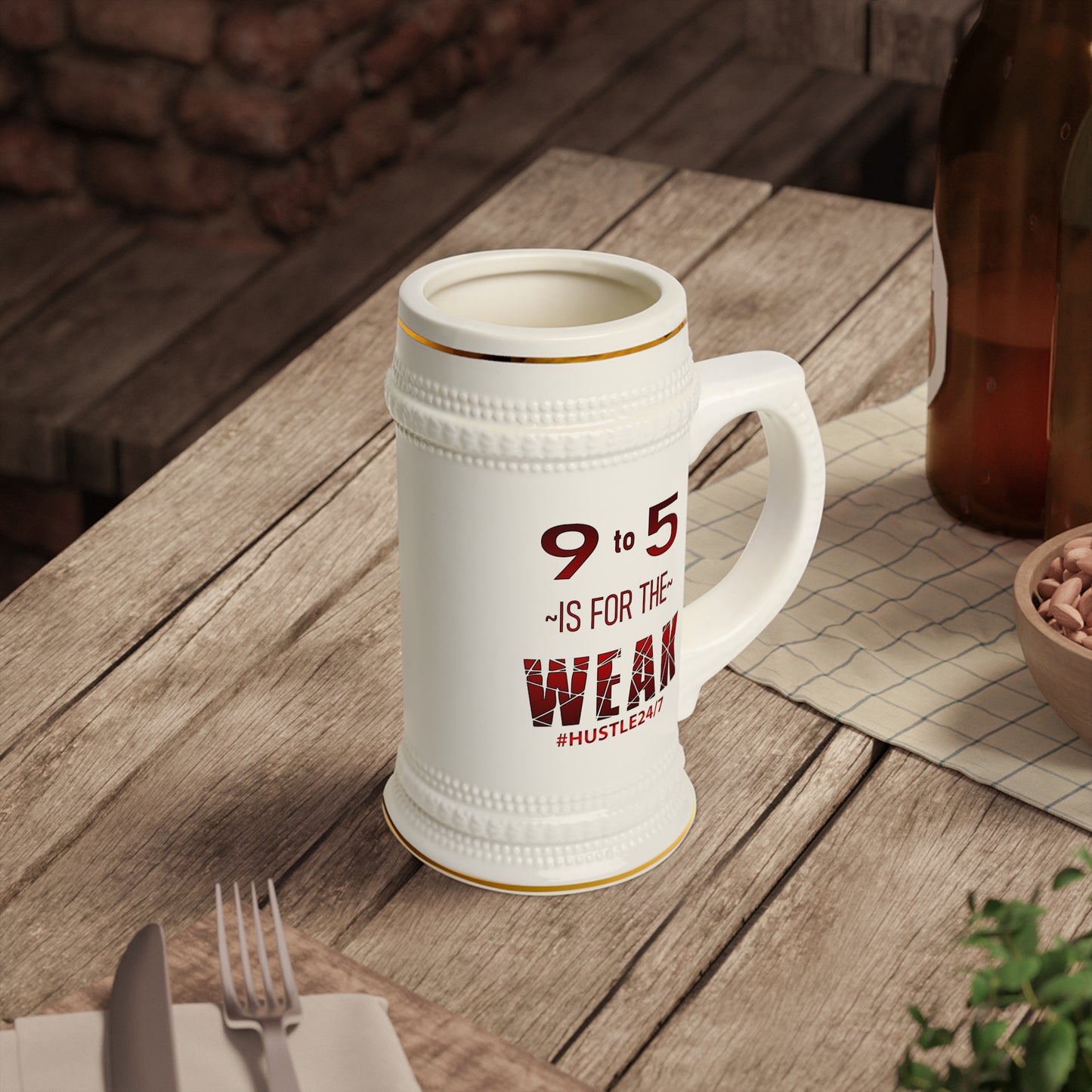 9 to 5-Traditional Gold Trim Stein Mug , 22oz