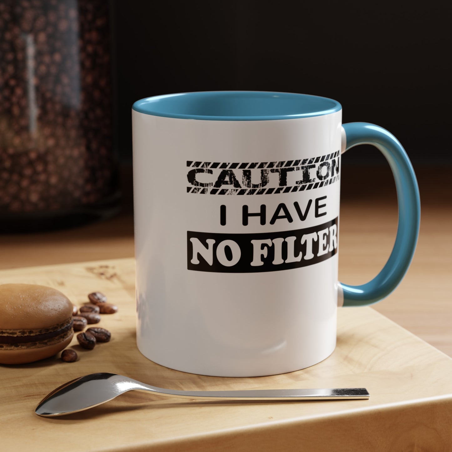 Caution-No Filter-Accent Coffee Mug (11, 15oz)