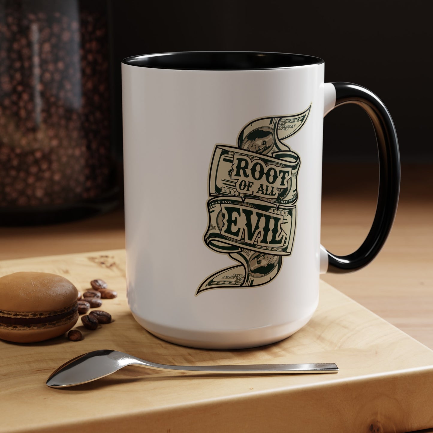 Root of Evil-Money-Accent Coffee Mug (11, 15oz)