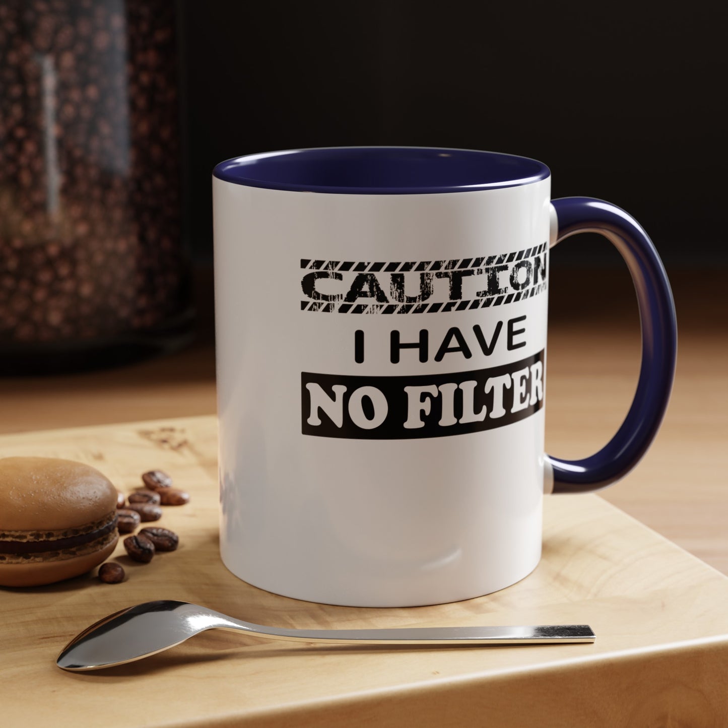 Caution-No Filter-Accent Coffee Mug (11, 15oz)