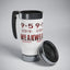 9 to 5-White Stainless Steel Travel Mug with Handle, 14oz