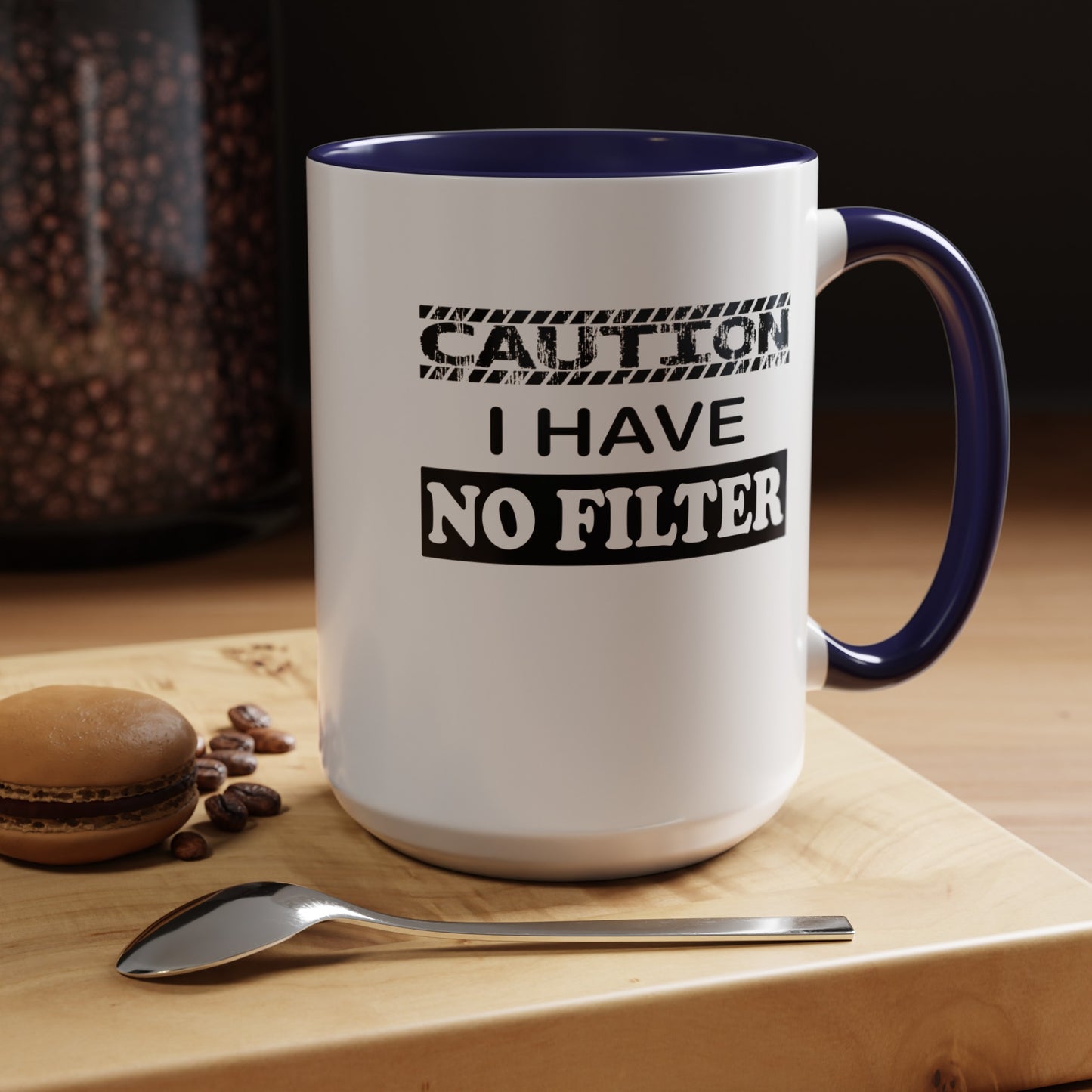 Caution-No Filter-Accent Coffee Mug (11, 15oz)