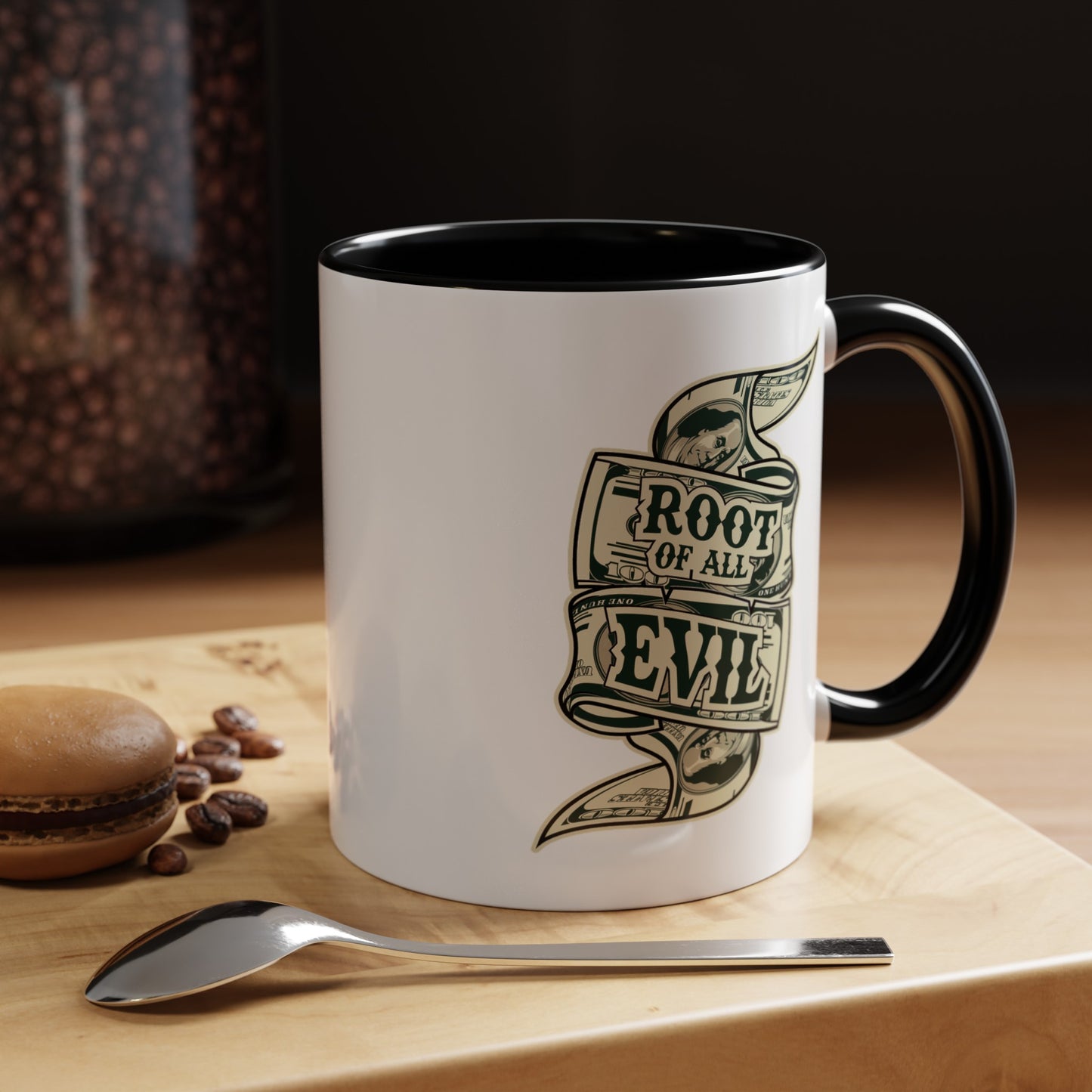 Root of Evil-Money-Accent Coffee Mug (11, 15oz)