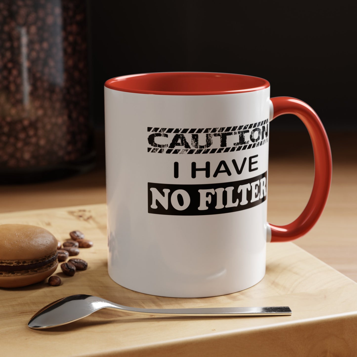 Caution-No Filter-Accent Coffee Mug (11, 15oz)