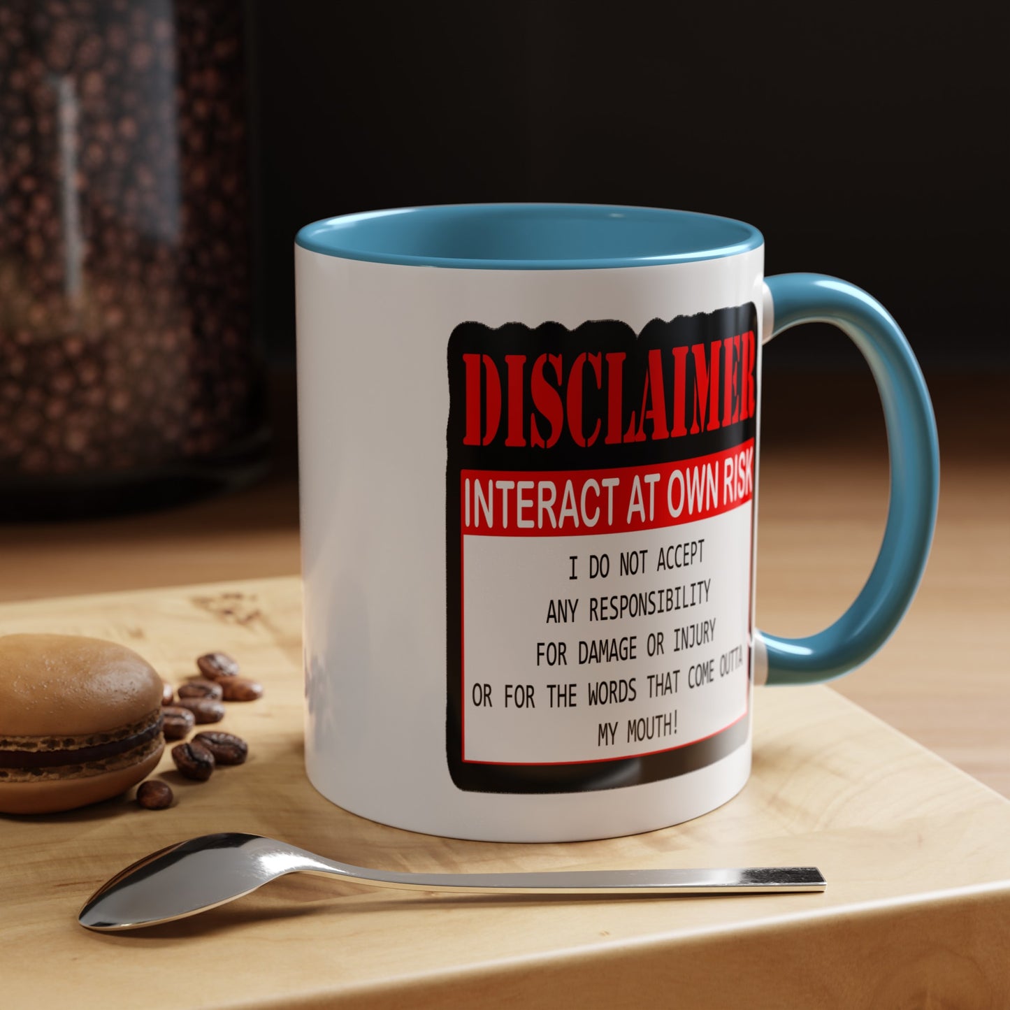Interact at Own Risk-Accent Coffee Mug (11, 15oz)