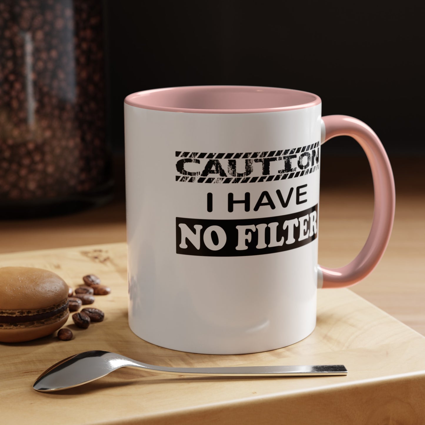 Caution-No Filter-Accent Coffee Mug (11, 15oz)